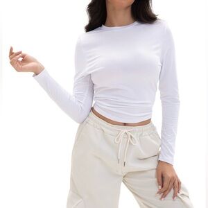 MISIFI Soft Long Sleeve Crew Neck Slim Fit Tee White Small NWT IN PACKAGE